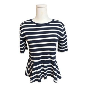 GAP Peplum Top Womens Medium Navy Blue Excellent Striped Short Sleeve 718224-00